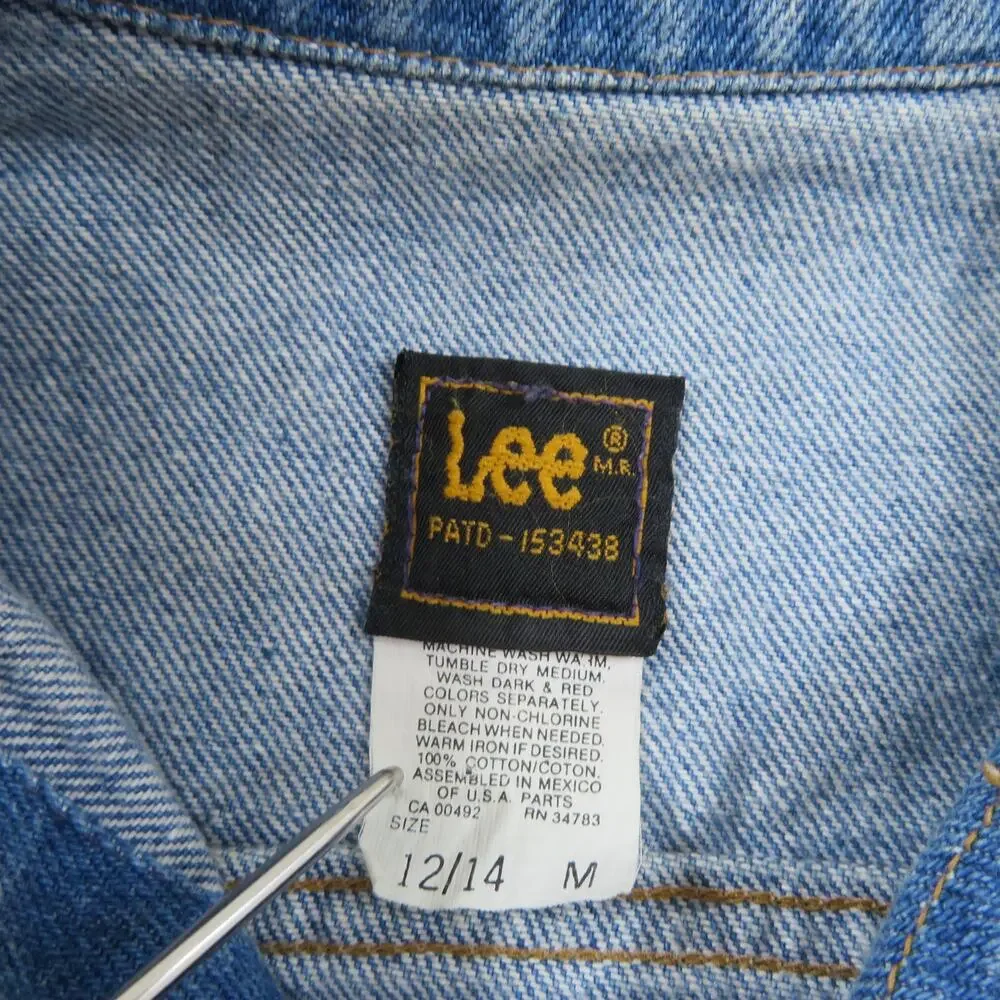 Lee Denim Jean Jacket Blue Patriotic Embellished Youth Sz 12/14 American Flag